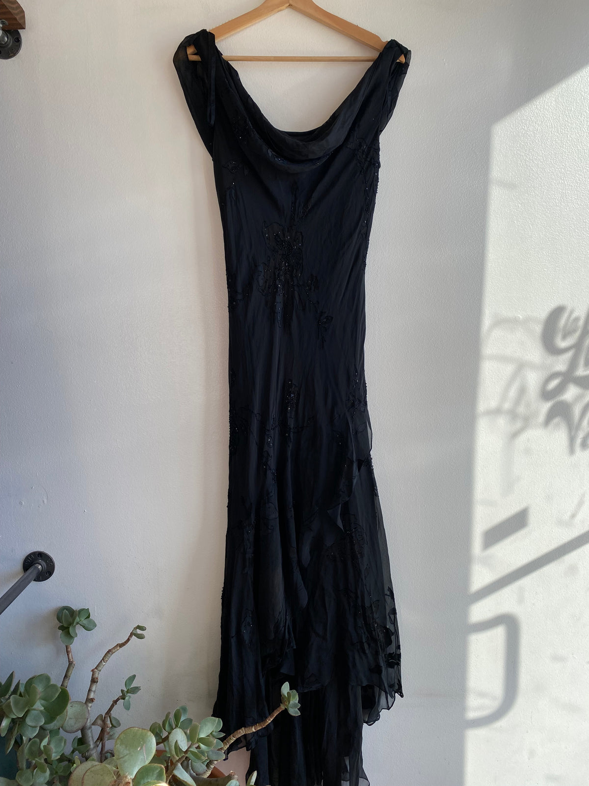 Vintage 90's Black Silk Beaded Maxi Dress