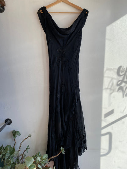 Vintage 90's Black Silk Beaded Maxi Dress