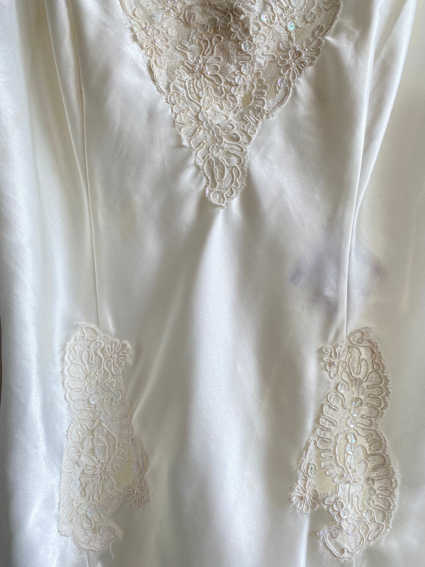 Vintage 90's Victoria's Secret Sequin and Lace Cream Satin Slip Dress - La Lovely Vintage 