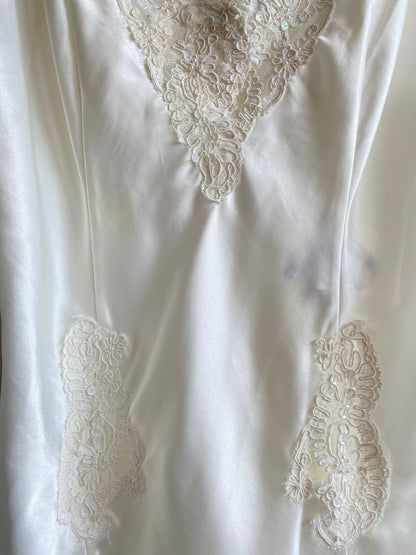 Vintage 90's Victoria's Secret Sequin and Lace Cream Satin Slip Dress - La Lovely Vintage 