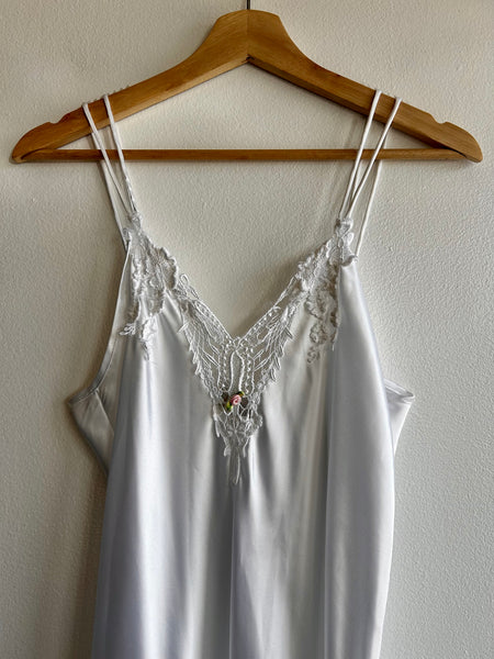 80s white stain drop waist slip dress - La Lovely Vintage 