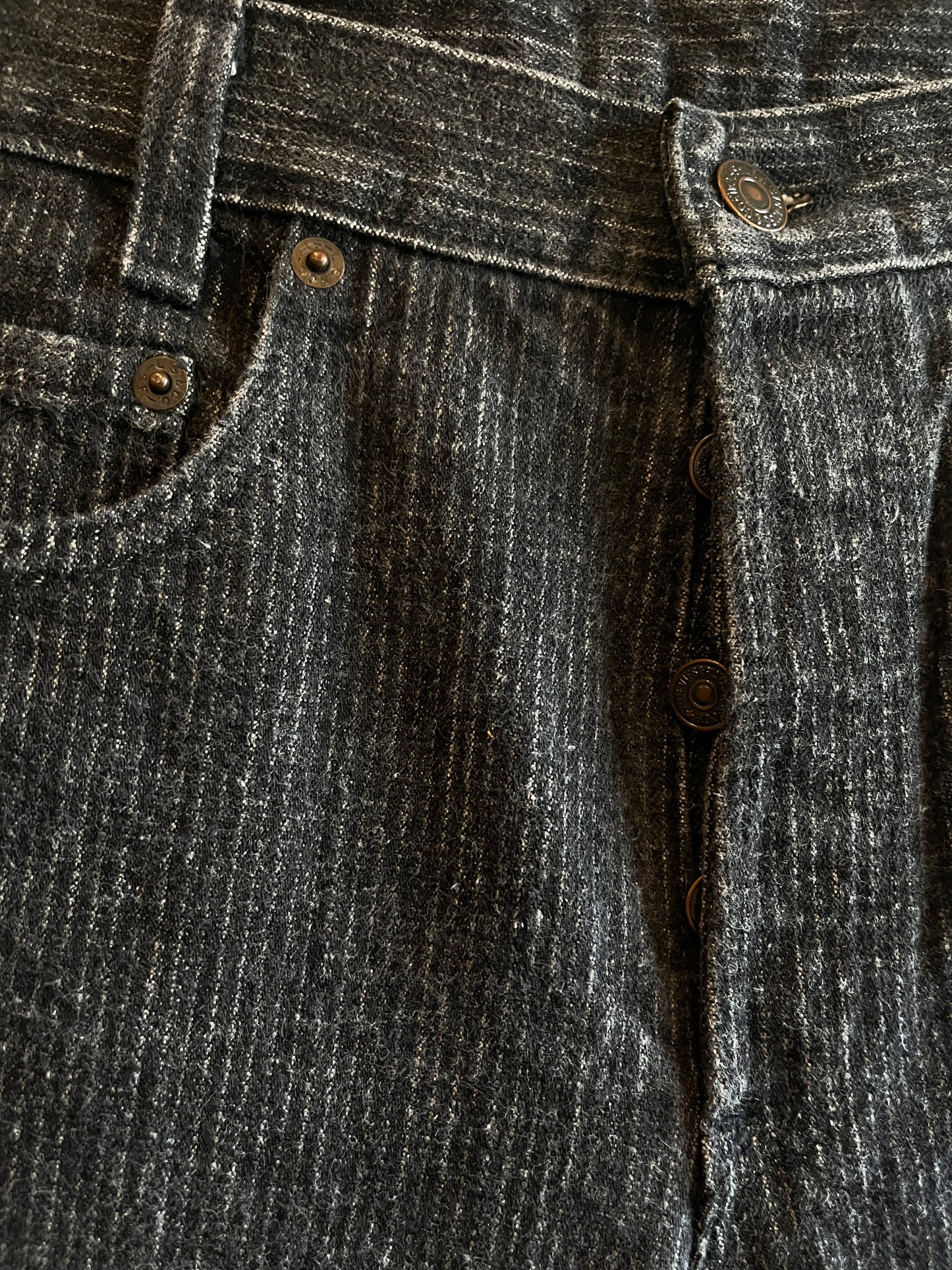 Vintage 1980's Levi’s 701 Black Pinstripe Denim Jeans