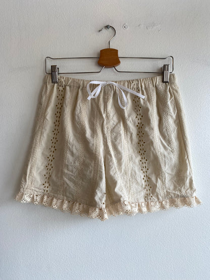 Handmade Vintage Floral Tablecloth Beige Drawstring Shorts