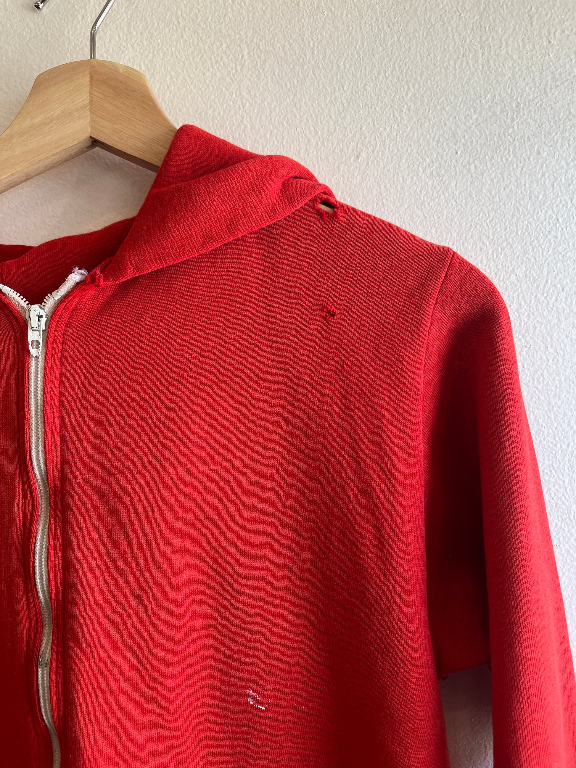 Vintage 1970’s Red Hooded Zip-Up Sweatshirt - La Lovely Vintage 