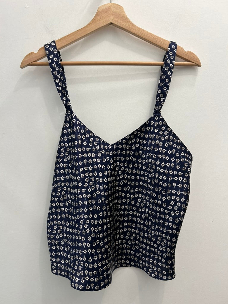 Vintage 90's Lingerie Cacique Navy & White Floral Tank Top - La Lovely Vintage 