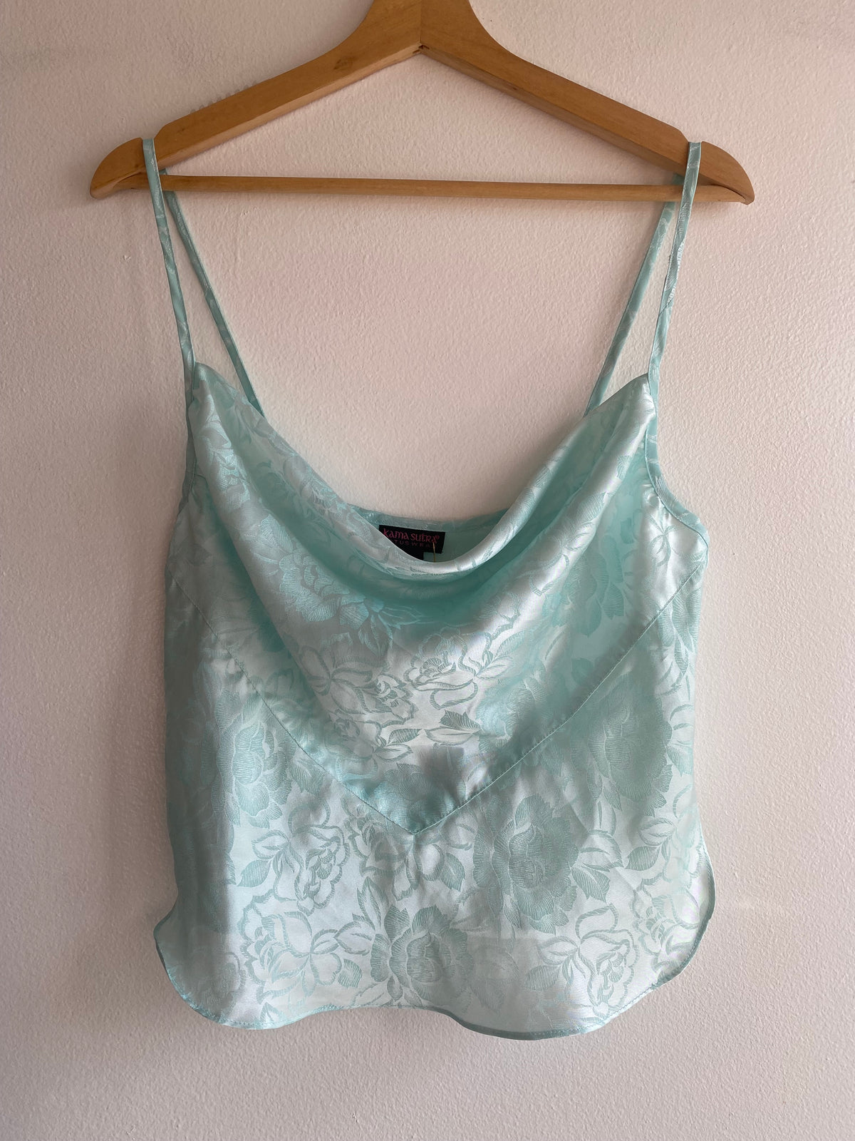 Vintage Y2K Seafoam Blue Satin Cowl Neck Top