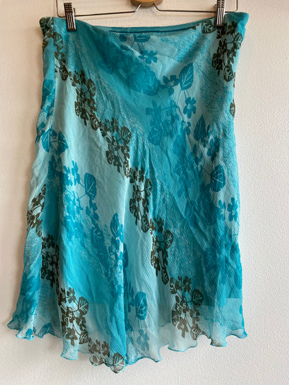 Vintage Y2K Teal Floral Silk Midi Skirt - La Lovely Vintage 