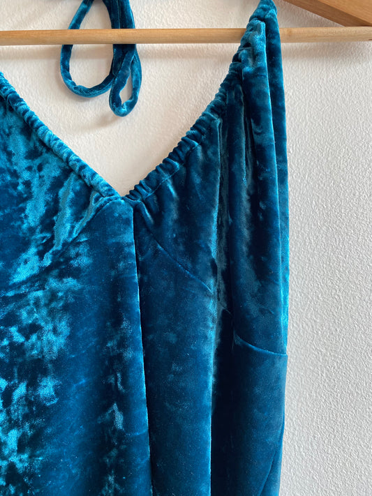 Vintage Y2K Twenty One Teal Velvet Halter Top