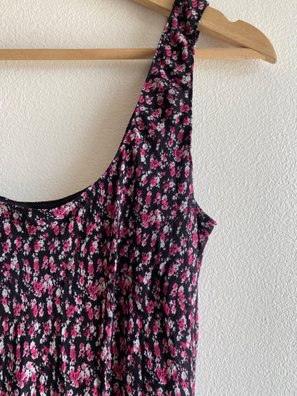 Vintage Y2K black and pink floral chiffon maxi dress - La Lovely Vintage 
