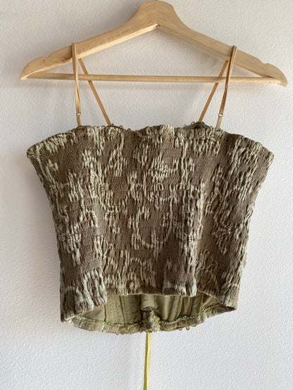 Vintage Y2K Doki Geki Olive Lace Up Fairy Top