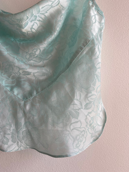 Vintage Y2K Seafoam Blue Satin Cowl Neck Top