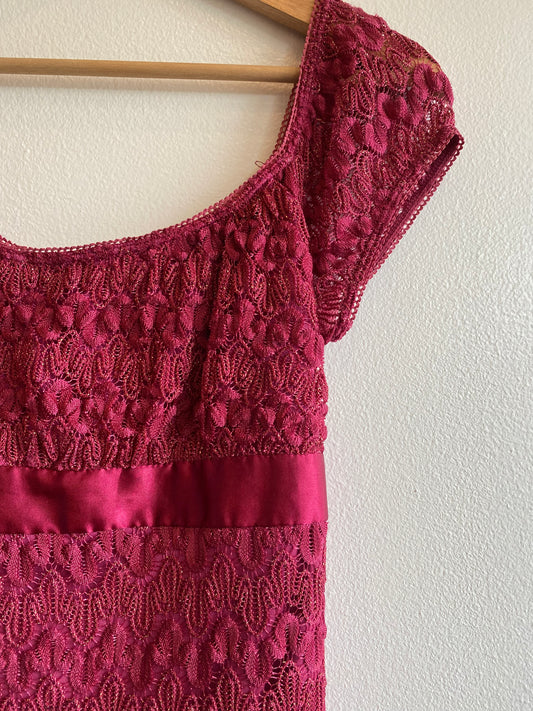Vintage Y2K Heart Soul Hot Pink Lace Short-Sleeve Blouse