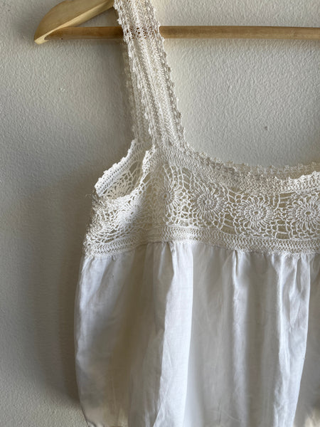 Antique Edwardian White Cotton & Crochet Camisole