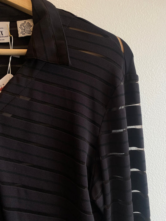 Vintage 90's Armani Exchange Black Sheer Striped Button Up - La Lovely Vintage 