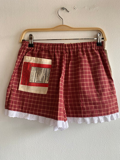 Handmade Vintage Red Plaid / Turkey Breast Feedsack Shorts