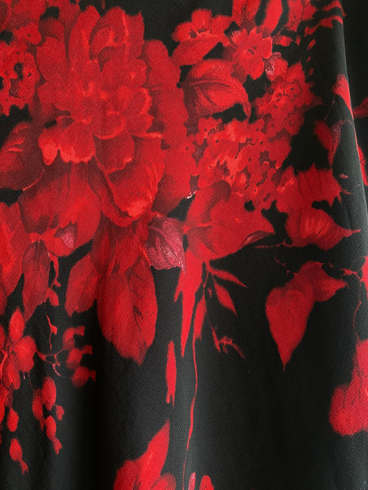 Vintage Y2K Black and Red Floral Midi Skirt