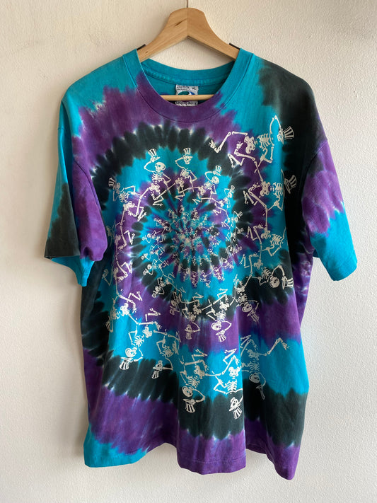 Vintage 1990 Grateful Dead “Skeleton Spiral” Tie Dye T-Shirt