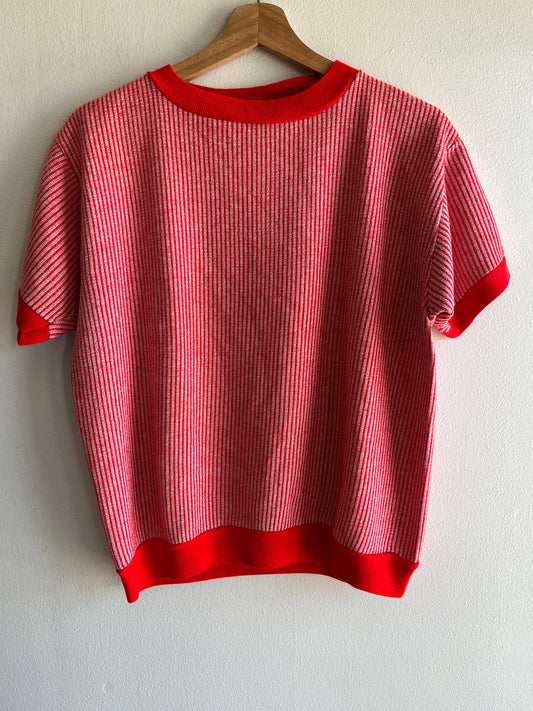 Vintage 1960’s Red Striped Short-Sleeved Sweatshirt - La Lovely Vintage 