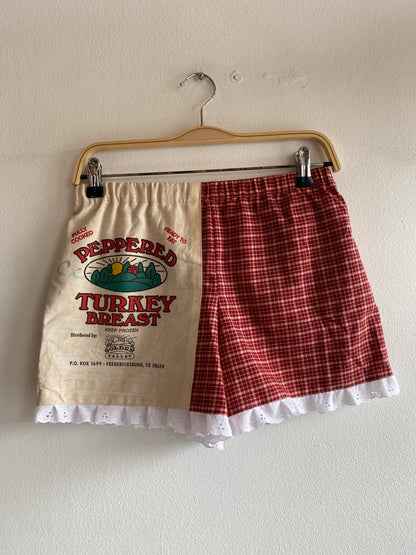 Handmade Vintage Red Plaid / Turkey Breast Feedsack Shorts