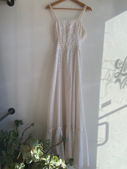 Vintage 70's White and Pink Sleeveless Floral Prairie Dress