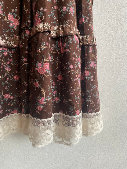 Vintage 70's Gunne Sax Brown Floral Dress - La Lovely Vintage 