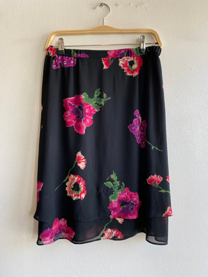Vintage 90's Liz Claiborne Black & Pink Floral Knee-Length Skirt - La Lovely Vintage 