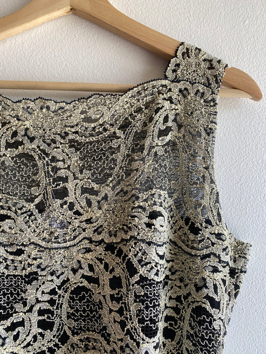 Vintage 90s black and gold lace tank - La Lovely Vintage 