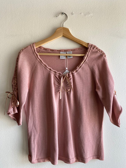 Vintage Y2K pink lace up sleeve top - La Lovely Vintage 
