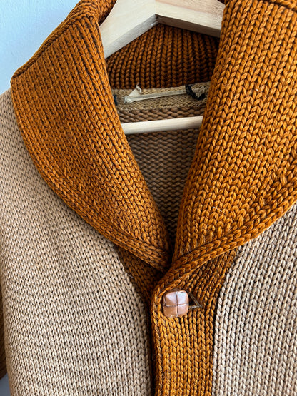 Vintage 1920/30’s Shawl Collar Two-Tone Knit Wool Cardigan
