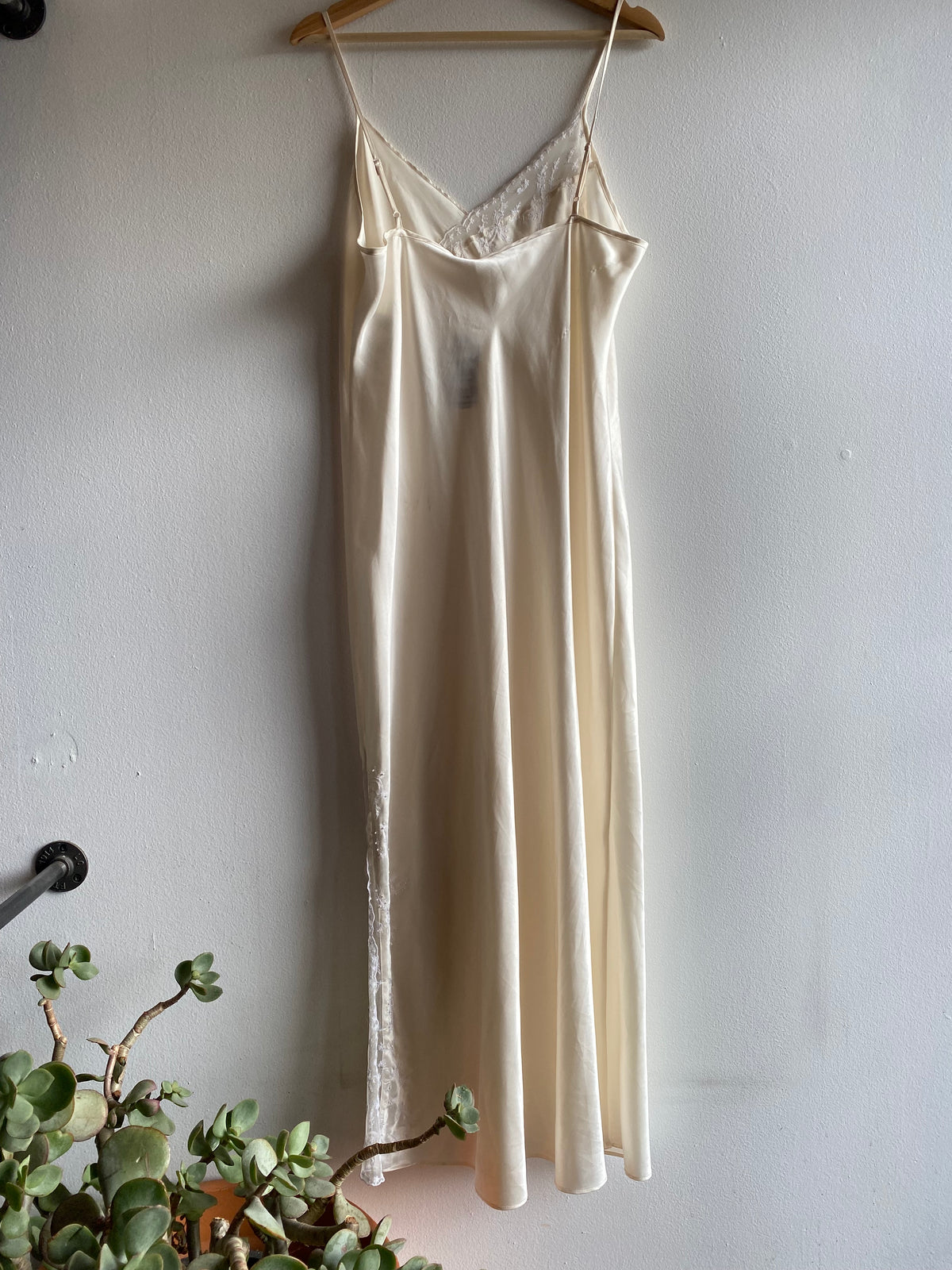 Vintage 90's White Satin and Lace Maxi Slip Dress - La Lovely Vintage 