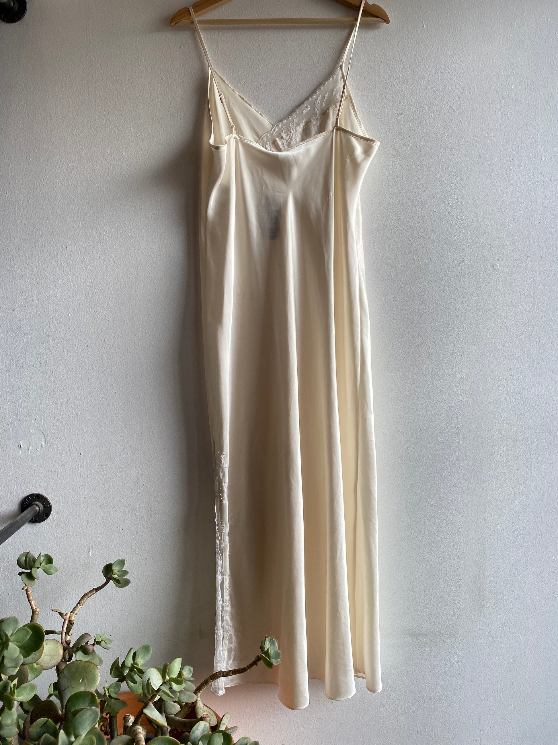 Vintage 90's White Satin and Lace Maxi Slip Dress - La Lovely Vintage 