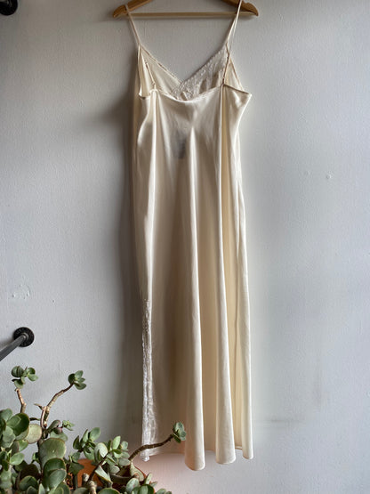 Vintage 90's White Satin and Lace Maxi Slip Dress - La Lovely Vintage 