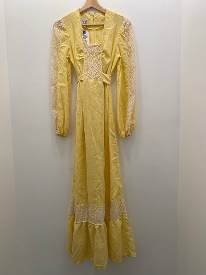 Vintage 70's Butter Yellow Prairie Dress
