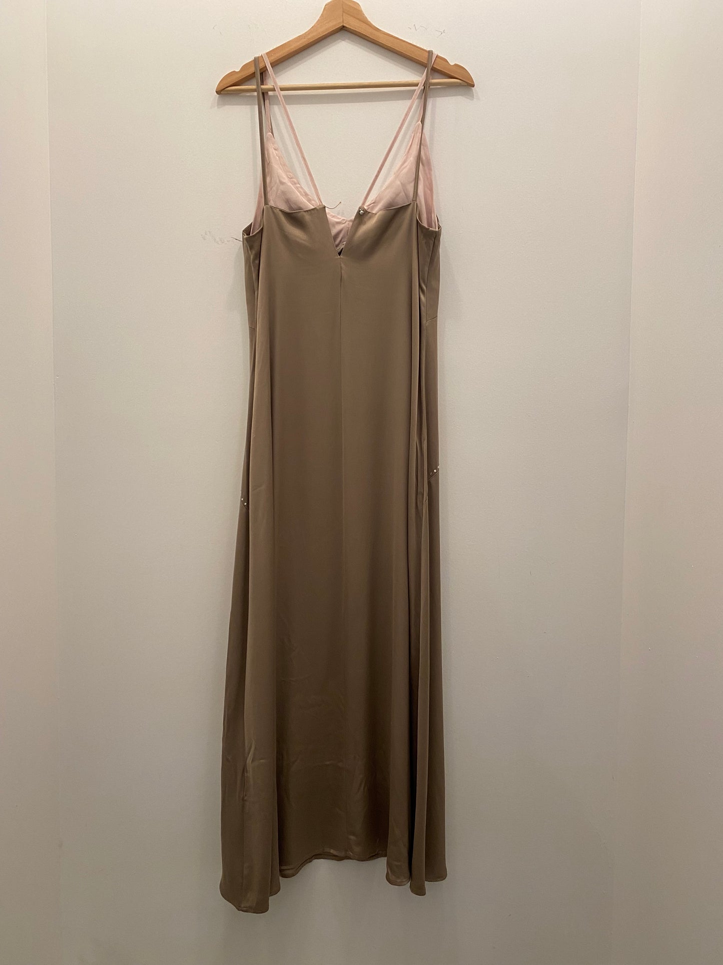 Vintage Y2K Khaki Green and Pink Silk Rhinestone Maxi Dress