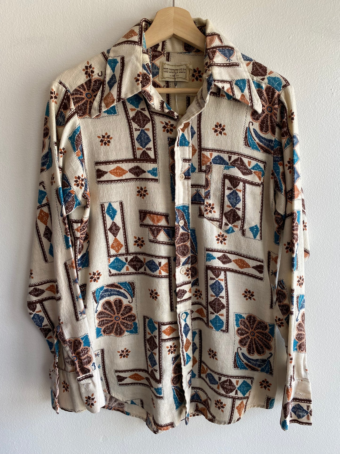 Vintage 1970’s Woven Linen Long Sleeve Button Up Shirt