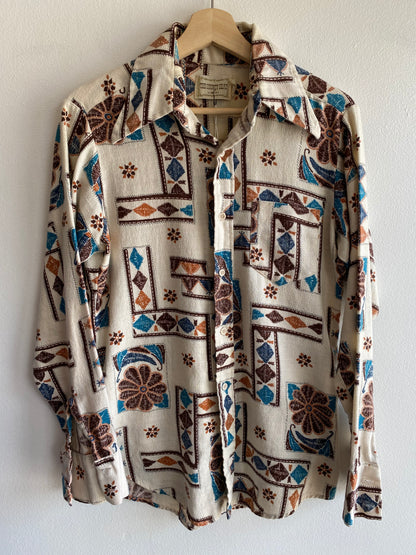 Vintage 1970’s Woven Linen Long Sleeve Button Up Shirt
