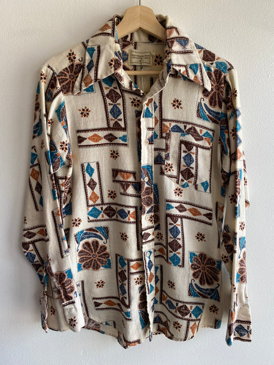 Vintage 1970’s Woven Linen Long Sleeve Button Up Shirt
