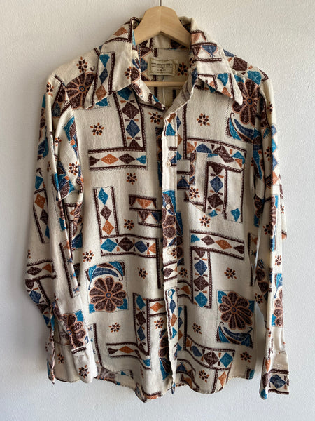 Vintage 1970’s Woven Linen Long Sleeve Button Up Shirt