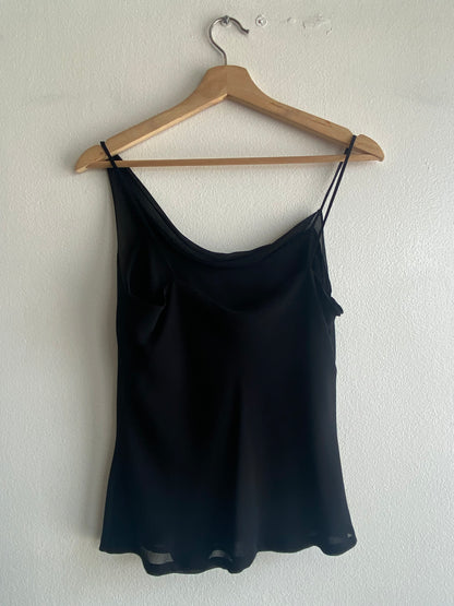 Vintage Y2K Asymmetrical Black Silk Beaded Tank Top - La Lovely Vintage 