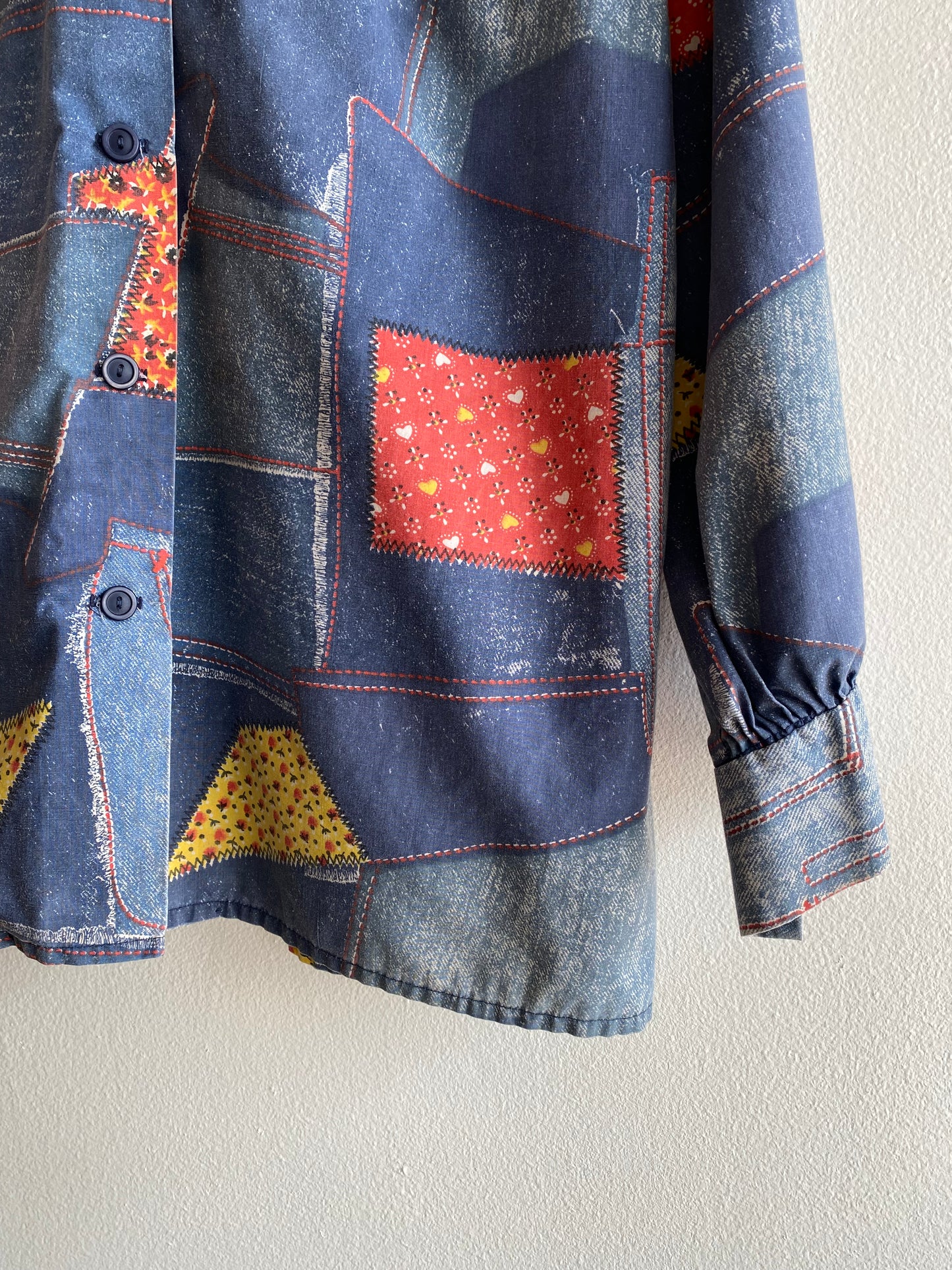 Vintage 1970’s Patchwork Print Long Sleeve Button Up Shirt