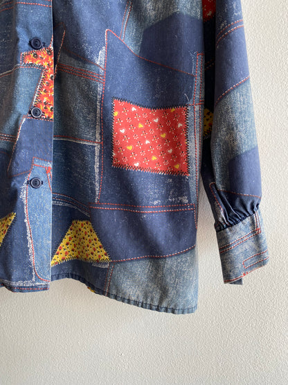 Vintage 1970’s Patchwork Print Long Sleeve Button Up Shirt