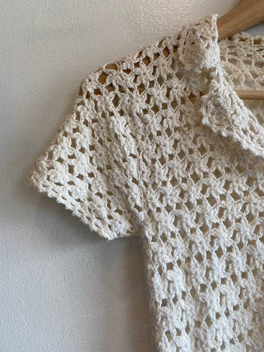Vintage 90's Newport News Cream Crochet Collared Top - La Lovely Vintage 
