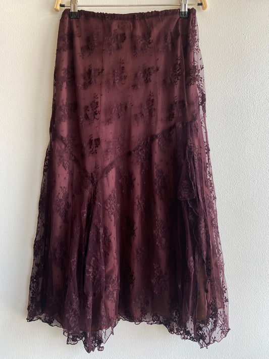 Vintage 90's/Y2K Burgundy Sequin Mesh Midi