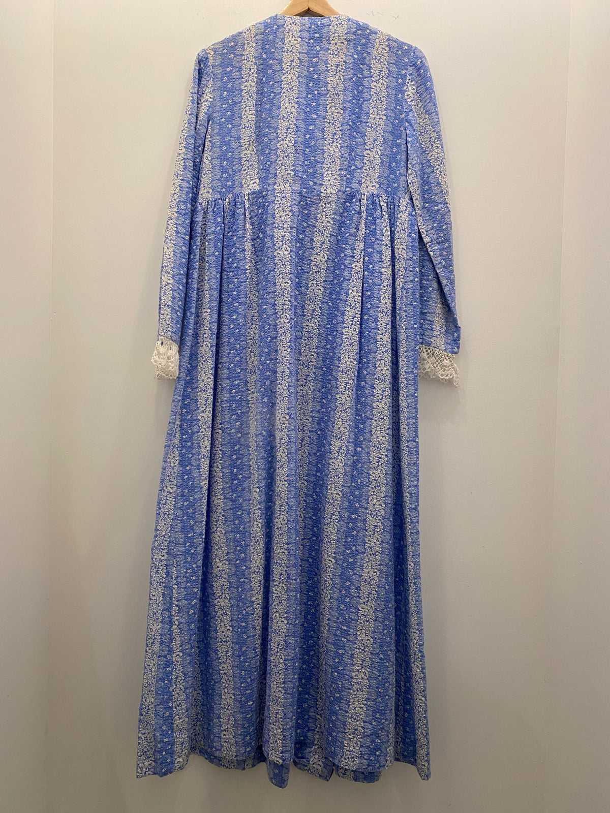 Vintage 50's Blue Floral Maxi Bed Coat Dress - La Lovely Vintage 