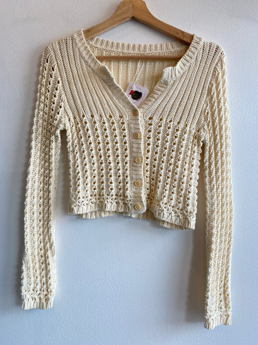 Vintage Y2K Long Sleeve Cropped Cream Knit Cardigan