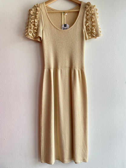 Vintage 70's Beige Ruffle Sleeve Knit Dress