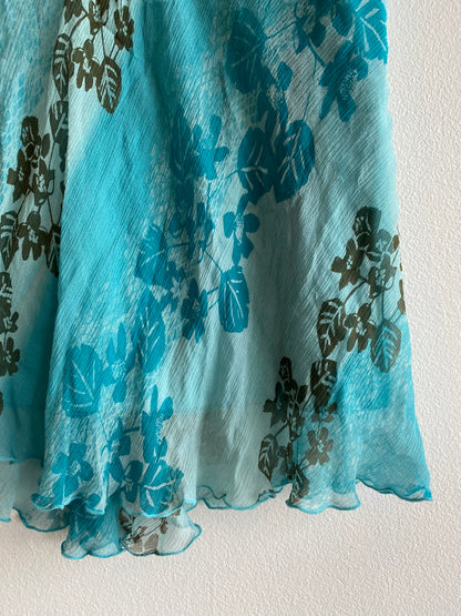 Vintage Y2K Teal Floral Silk Midi Skirt - La Lovely Vintage 