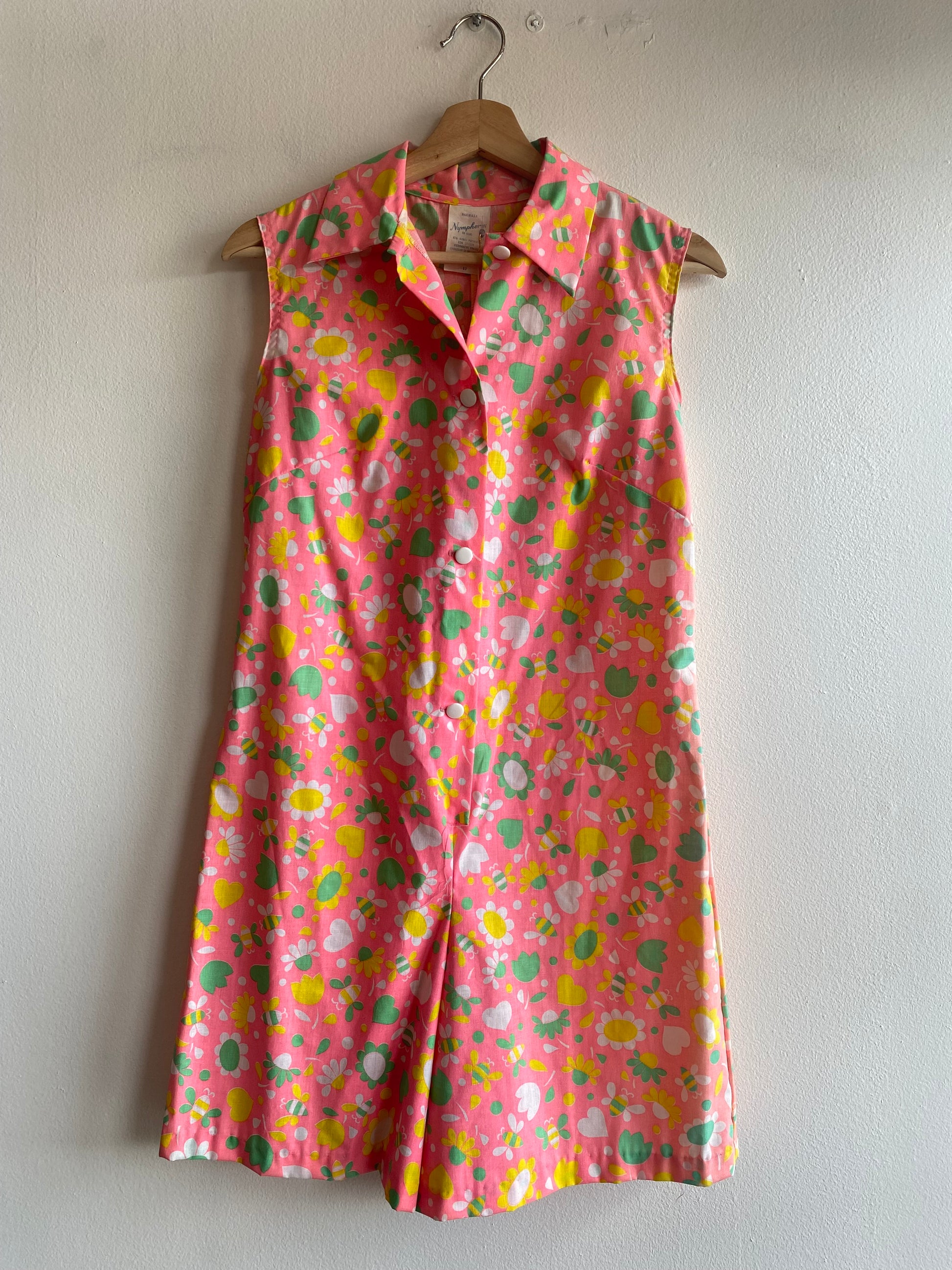 60s/70s pink bumble bee print romper - La Lovely Vintage 
