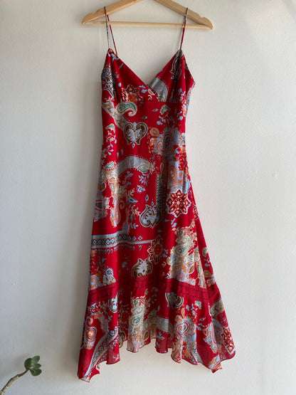 Vintage Y2K Zinc Red Paisley Midi Dress - La Lovely Vintage 