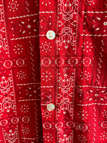 Vintage 1950’s Brent Loop Collar Bandana Print Button-Up Shirt